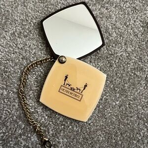 Rare Collectible Henri Bendel Cream Compact Mirror with Gold Chain